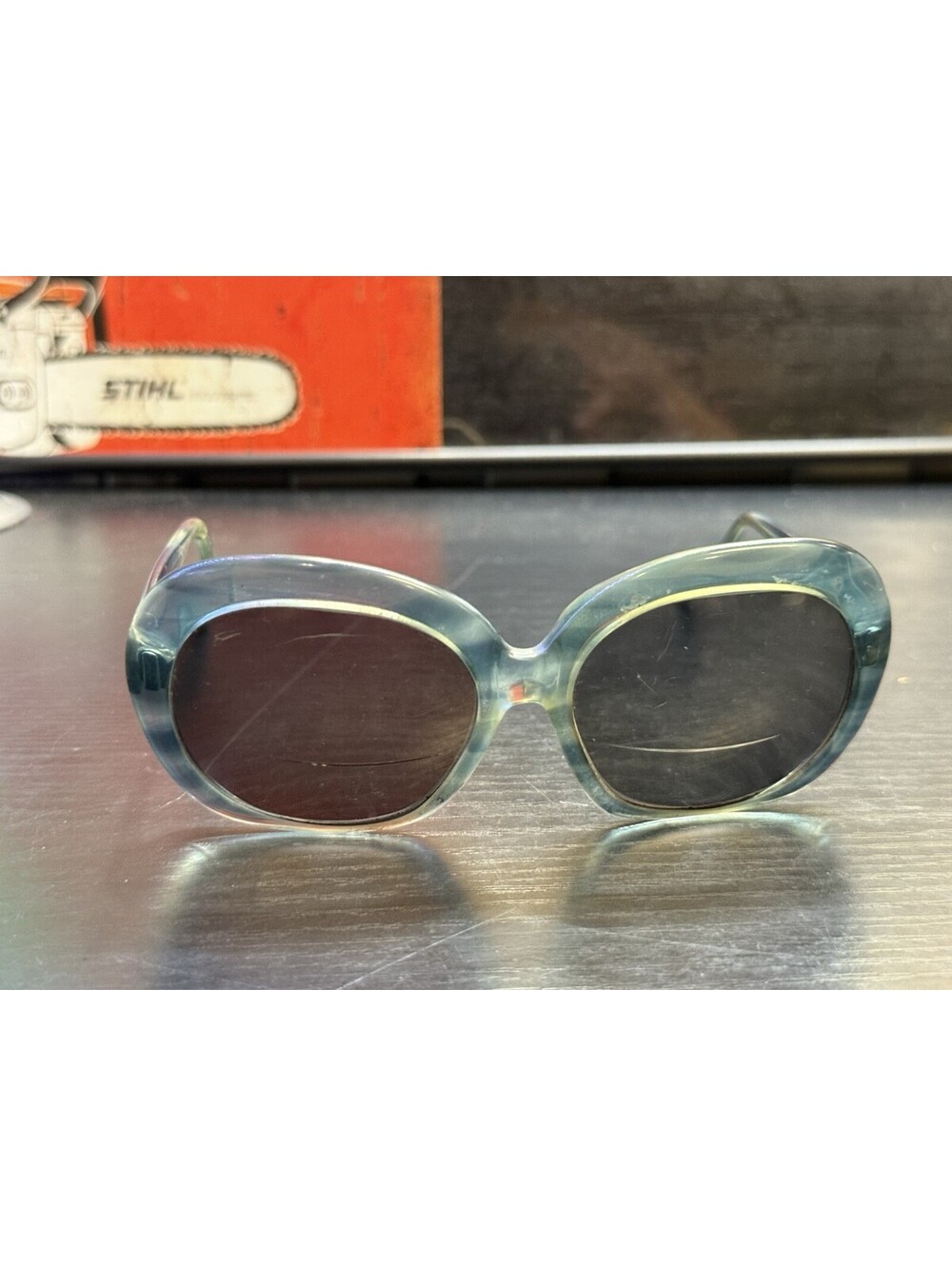 Vintage B&L Ray Ban Denby USA Teal Blue Oval Cat Eye Sunglasses Oversized Rare